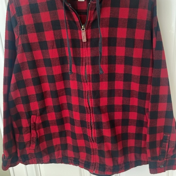 LL Bean red plaid lightweight Hoodie Zip Up Shirt Jacket Relaxed size 1X - Picture 3 of 10